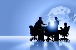 Silhouettes of global business people meeting